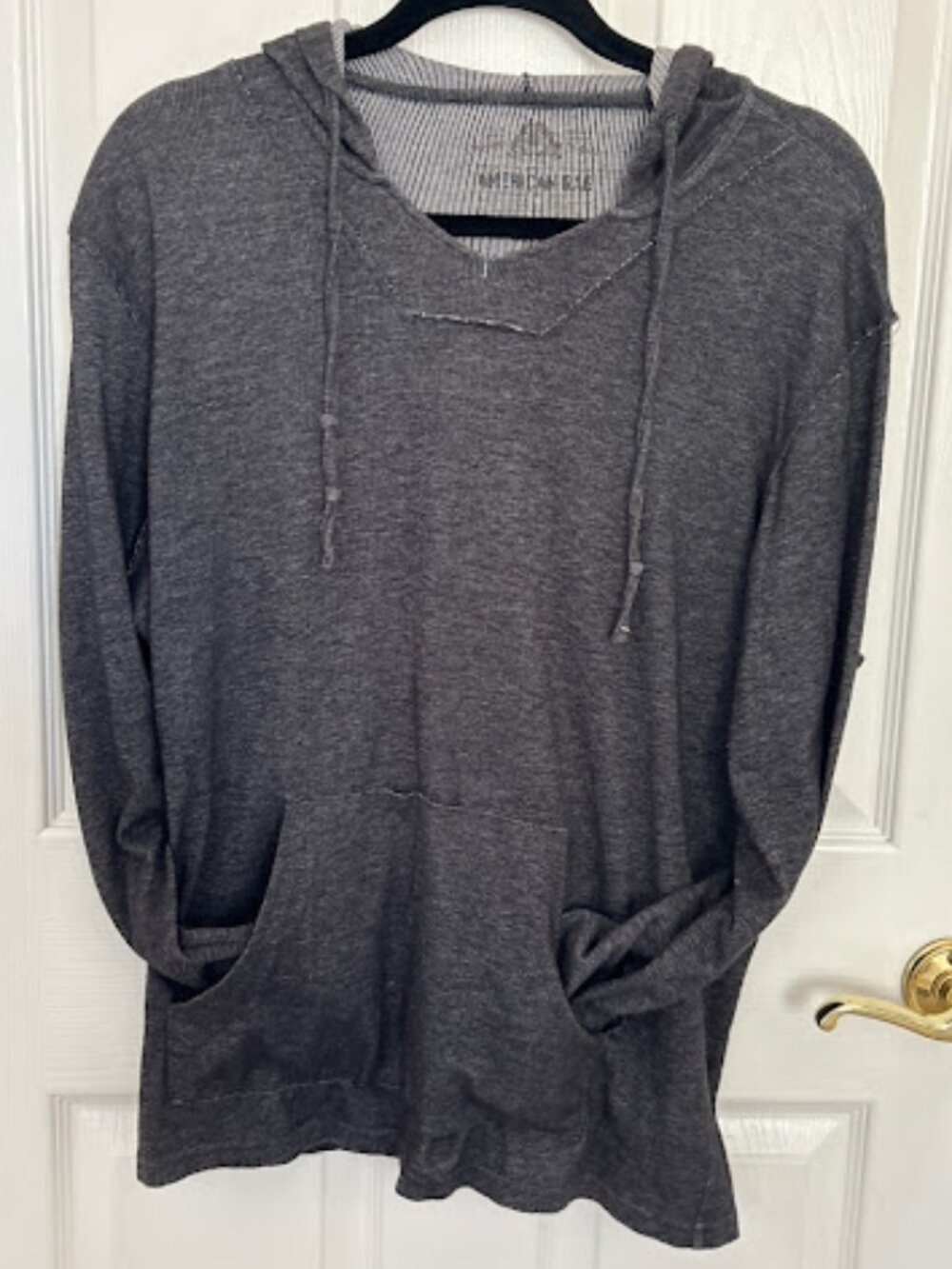 American Rag Dark Gray Thermal Waffle Knit Hoodie with Kangaroo Pocket XLARGE